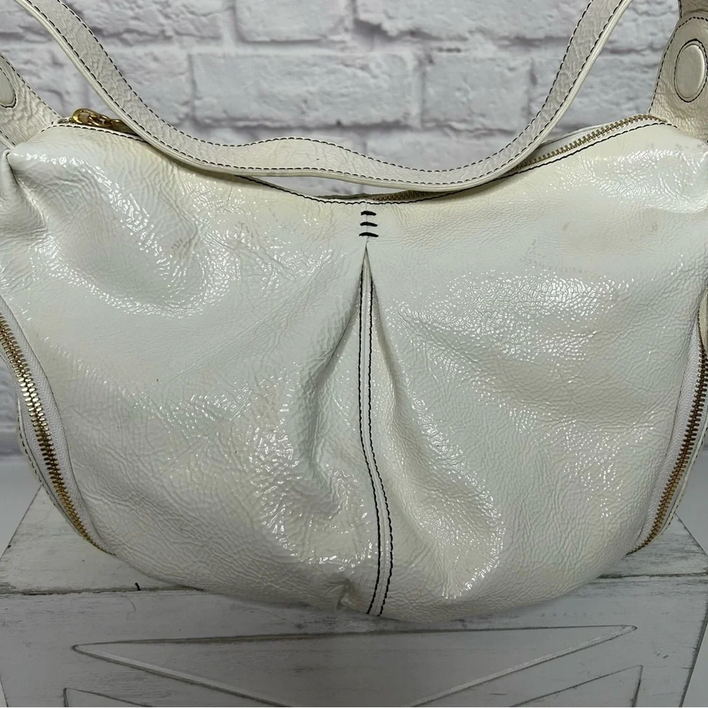 Isabella Fiore White Patent Leather Hobo Bag